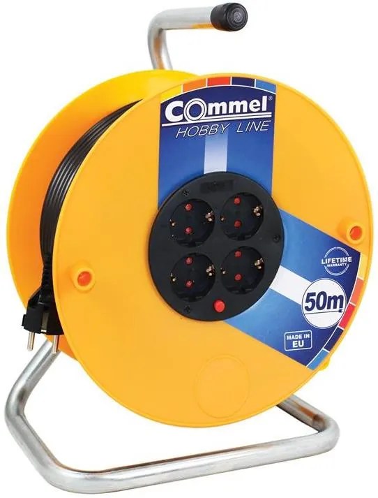 COMMEL Макара жълта 50м IP20 H05VV-F 3G1.5mm2 термична защита 4 шуко  - C0957