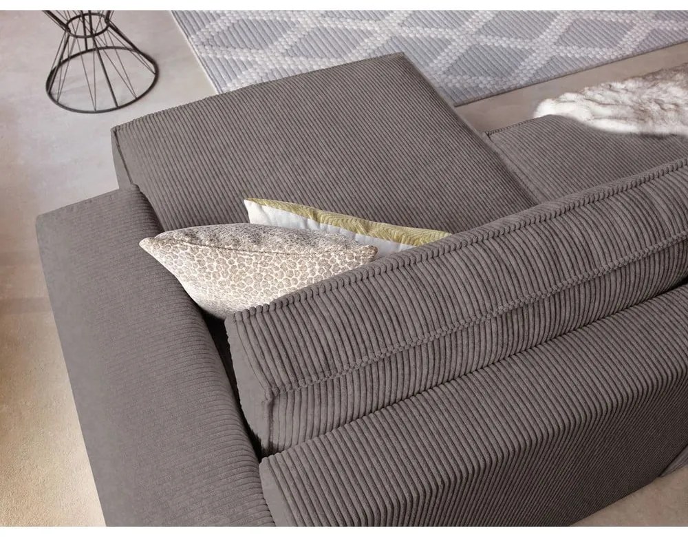Кафяво-сив сгъваем/с място за съхранение ъглов диван от рипсено кадифе Nihad – Bobochic Paris