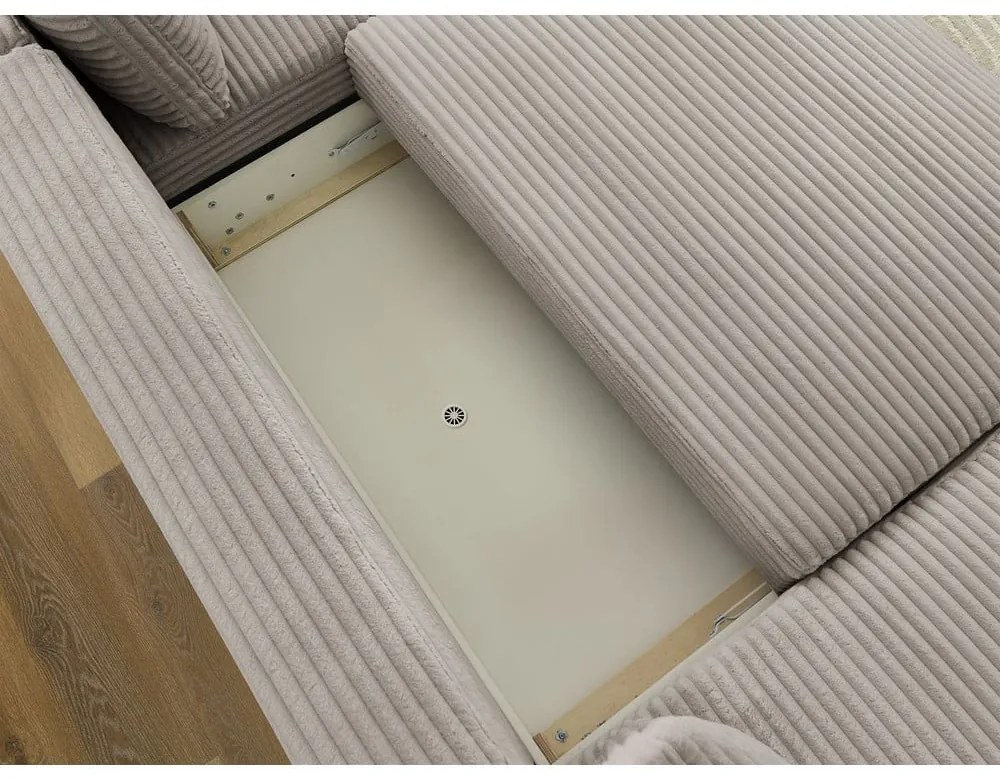 Светлосиво-бежов разтегателен ъглов диван от рипсено кадифе (ляв ъгъл/"U" форма) Lucien – Bobochic Paris