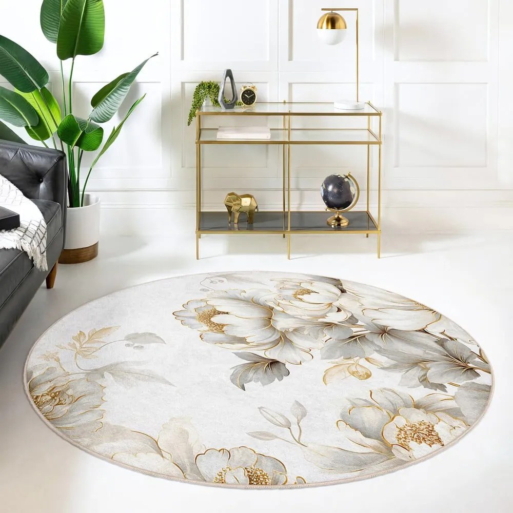 Светлосиво-бежов кръгъл килим подходящ за пране ø 150 cm Soft and Gentle – Mila Home