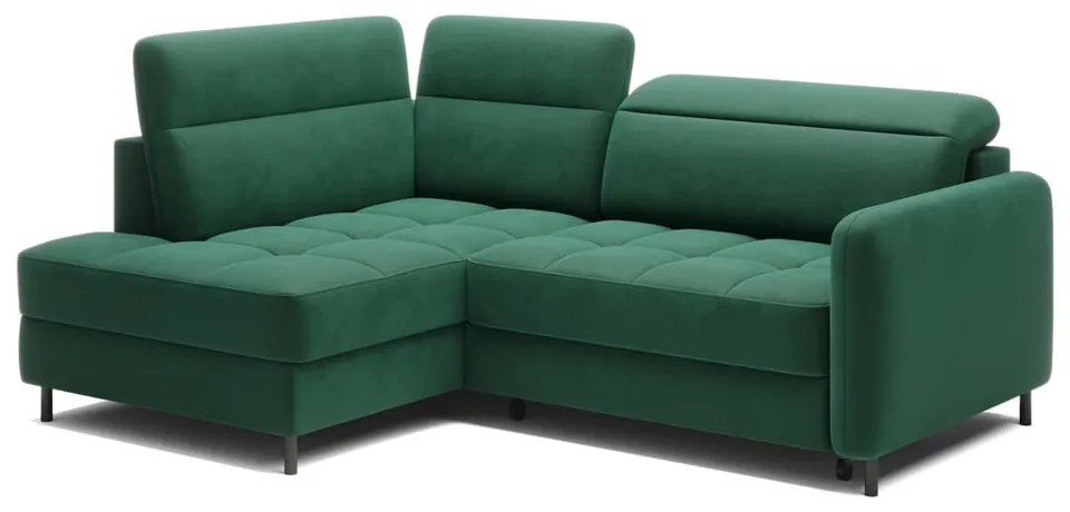 Зелен кадифен разтегателен ъглов диван с място за съхранение (ляв ъгъл L форма) Barea – ELTAP