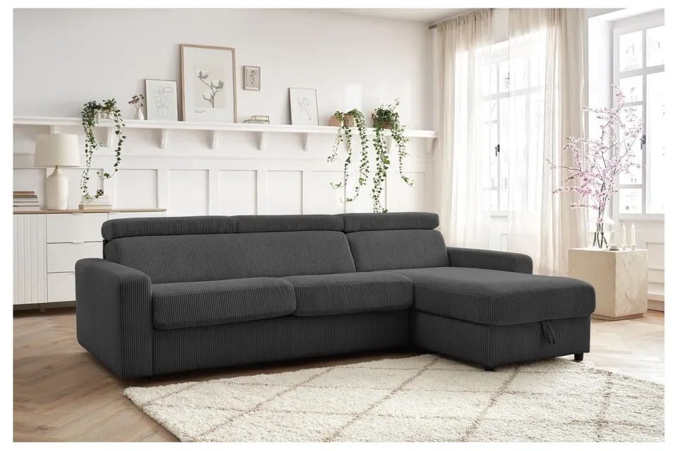 Тъмносив разтегателен ъглов диван от рипсено кадифе (променлив) Monaco – Bobochic Paris
