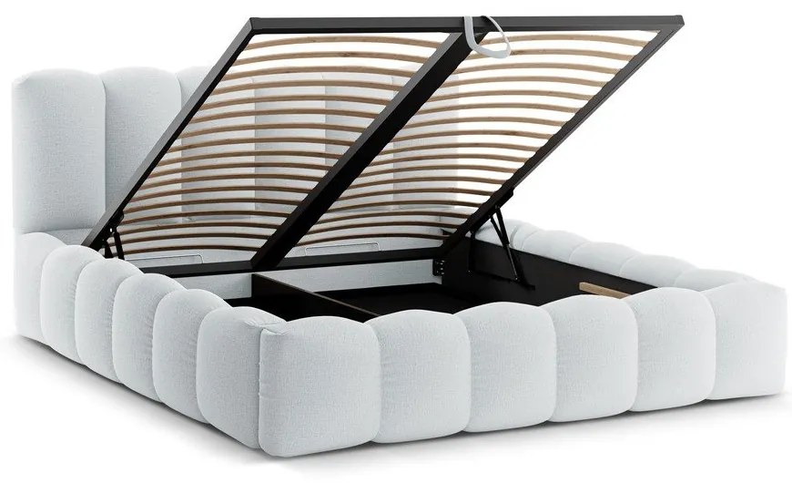 Светлосиво двойно тапицирано легло с място за съхранение с включена подматрачна рамка 160x200 cm Lupine – Micadoni