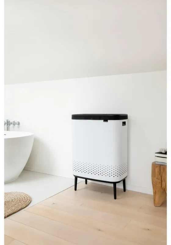 Кош за пране Brabantia Bo 1004176, 2x45 л, Пълнене без отваряне, Вентилационни отвори, Регулируеми крачета, Бял