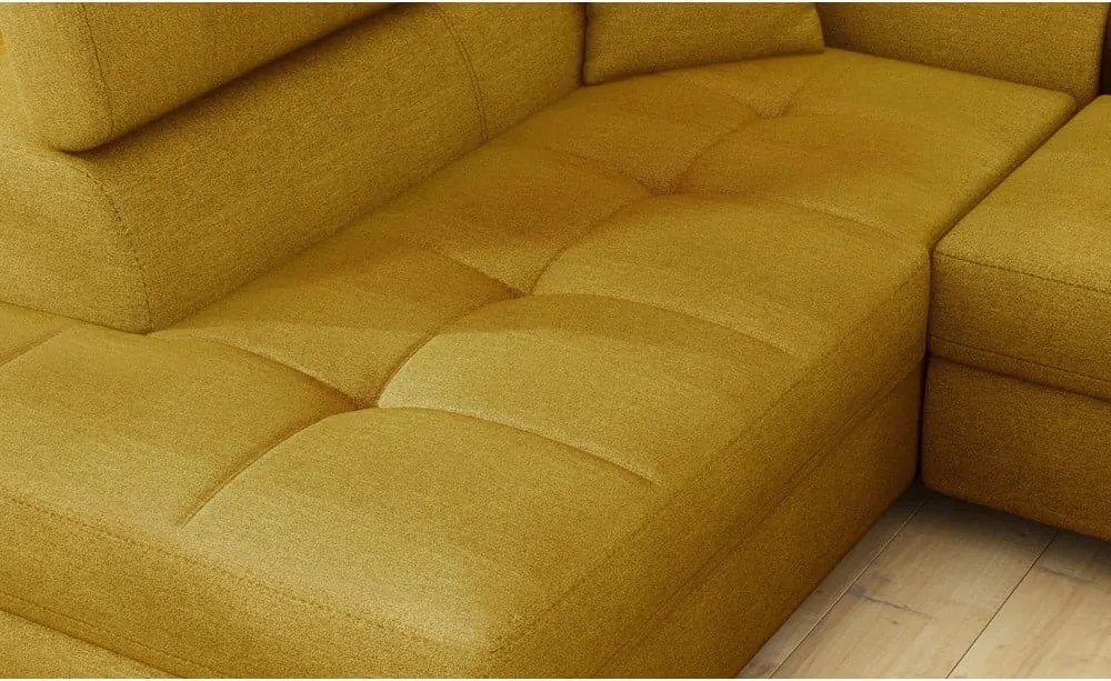 Жълт разтегателен ъглов диван с място за съхранение (ляв ъгъл L форма) Anton – ELTAP