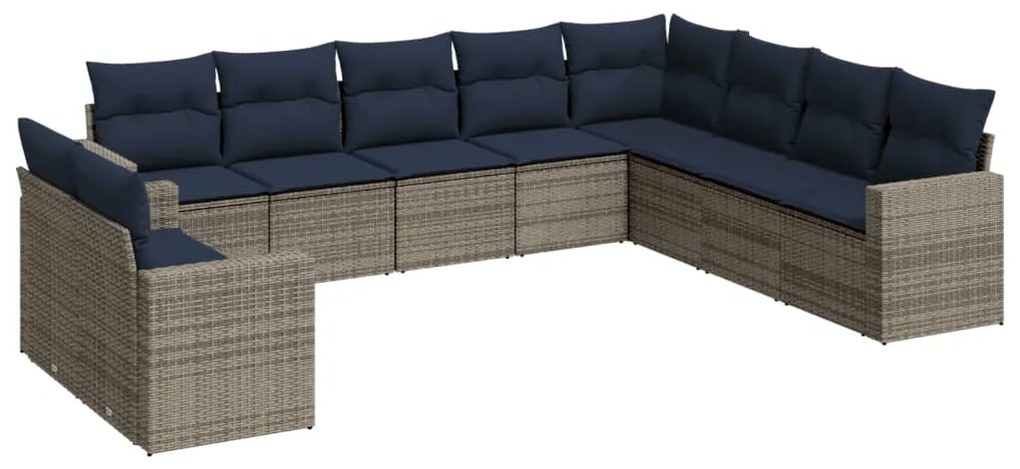 3251508 vidaXL Градински диван с възглавници, 10 части, полиратан, сив