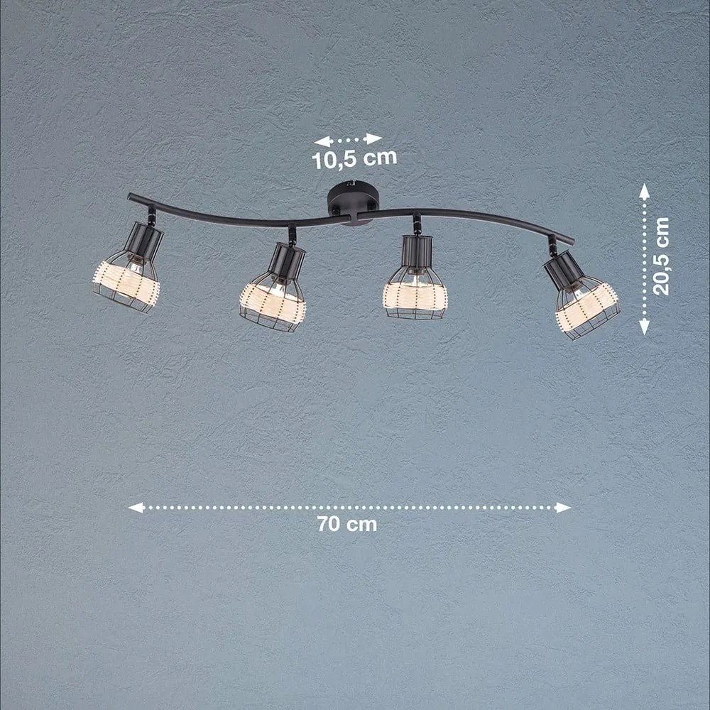 Черно осветително тяло за таван с метален абажур/с ратанов абажур 10,5x70 cm Straw – Fischer &amp; Honsel