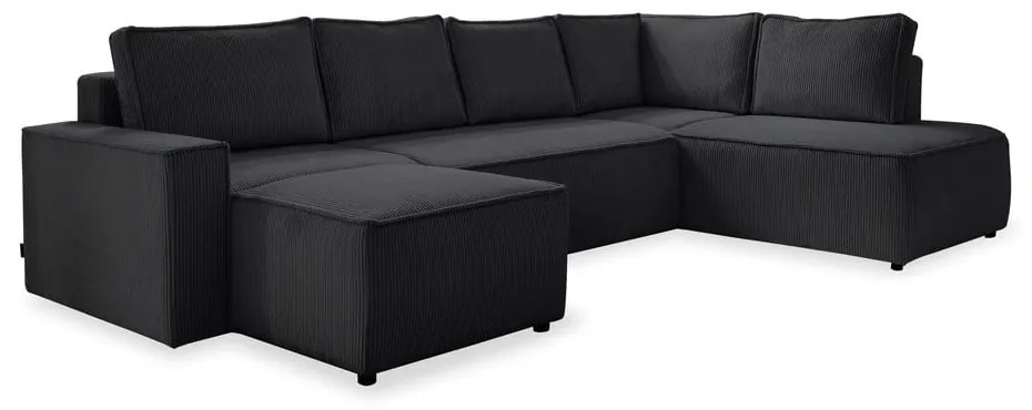 Антрацитен разтегателен ъглов диван от рипсено кадифе (десен ъгъл/"U" форма) Brave Dave – Miuform
