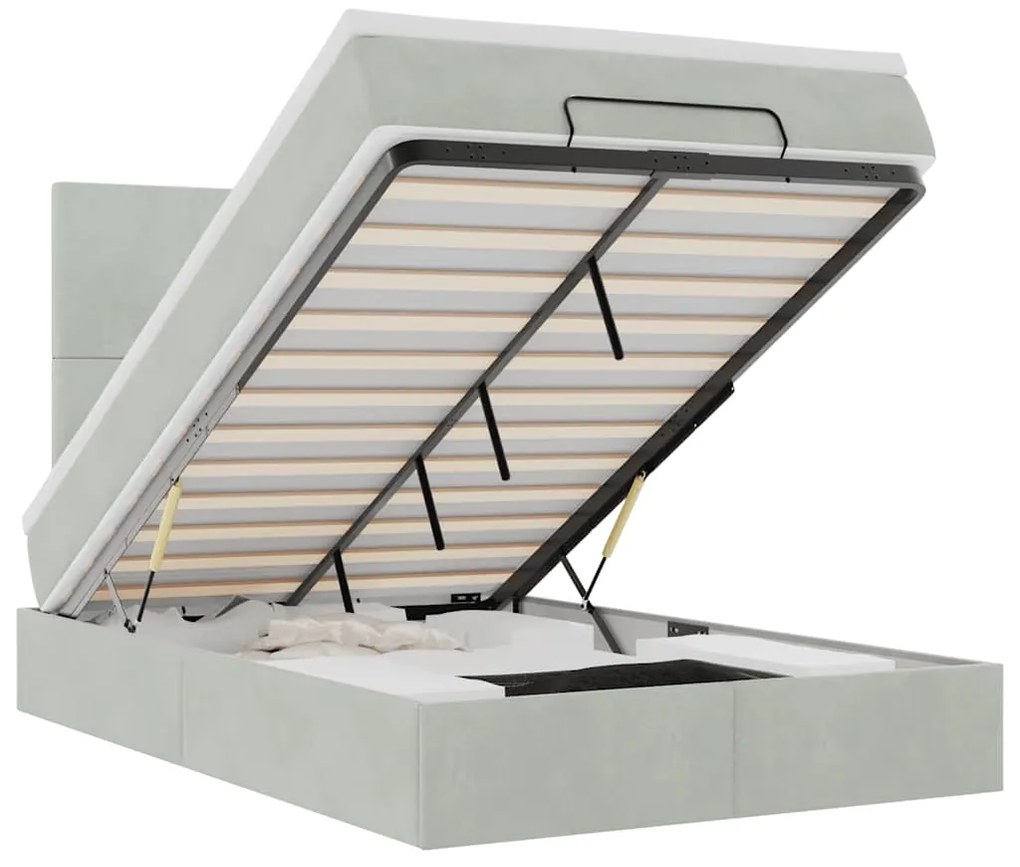 3314240 vidaXL Османска легло с матраци и LED, светлосиво, 120x200 см, кадифе