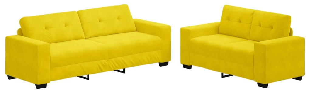3324727 vidaXL 2 Часов Диван Комплект с Възглавници Жълт Велур