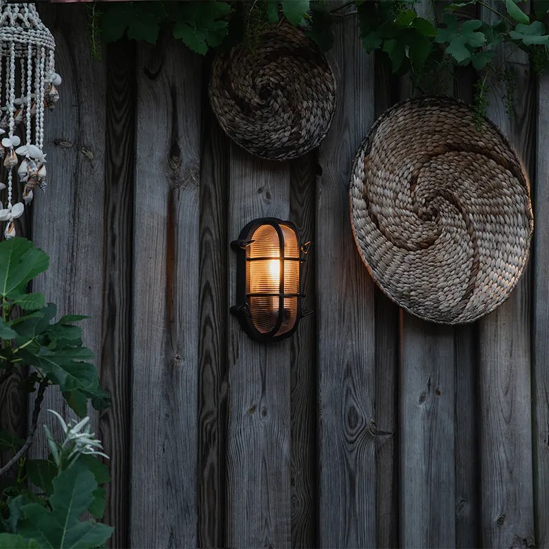 Индустриален стенен и таванен аплик черен овал IP44 - Noutica