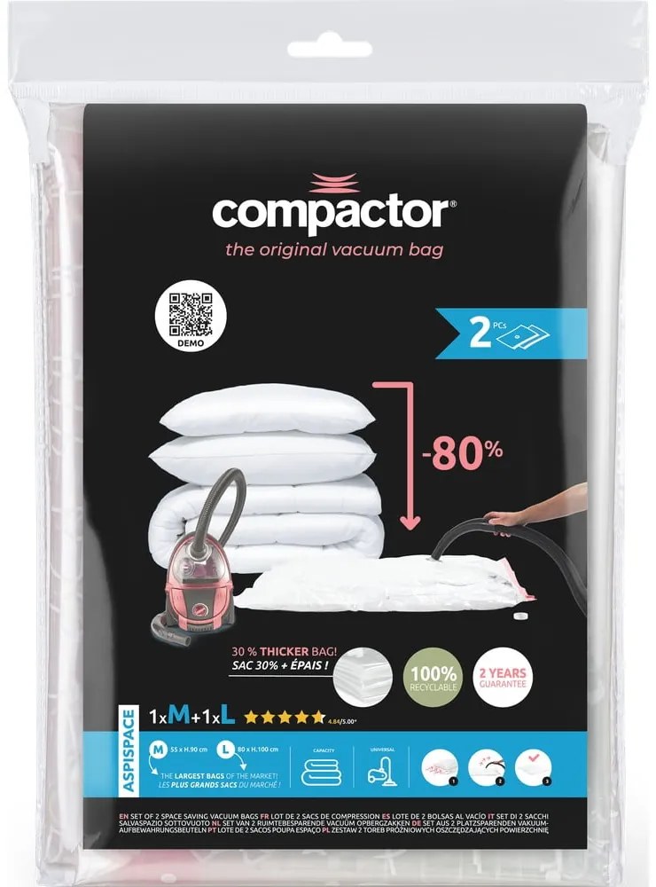 Вакуумни торбички в комплект от 2 броя Premium Valve M/L – Compactor