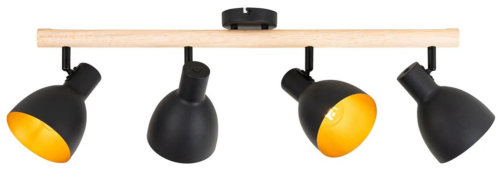 Ръстически прожектор черен с дърво 4-светлина - Flint