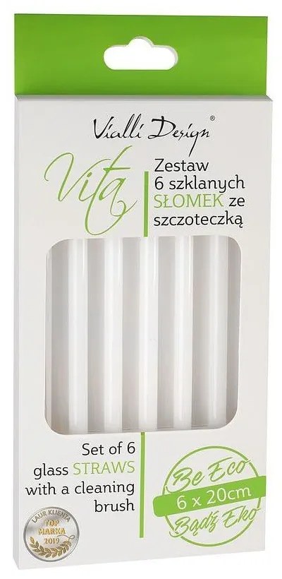 Комплект от 6 бели стъклени сламки за пиене с дължина 20 cm - Vialli Design