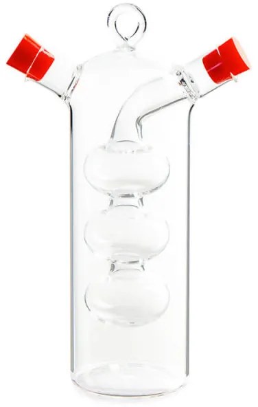 Съд за оцет и олио 2в1 Luigi Ferrero FR-6045, Два отделни отвора, Без протичане, Стъкло, Прозрачен/червен