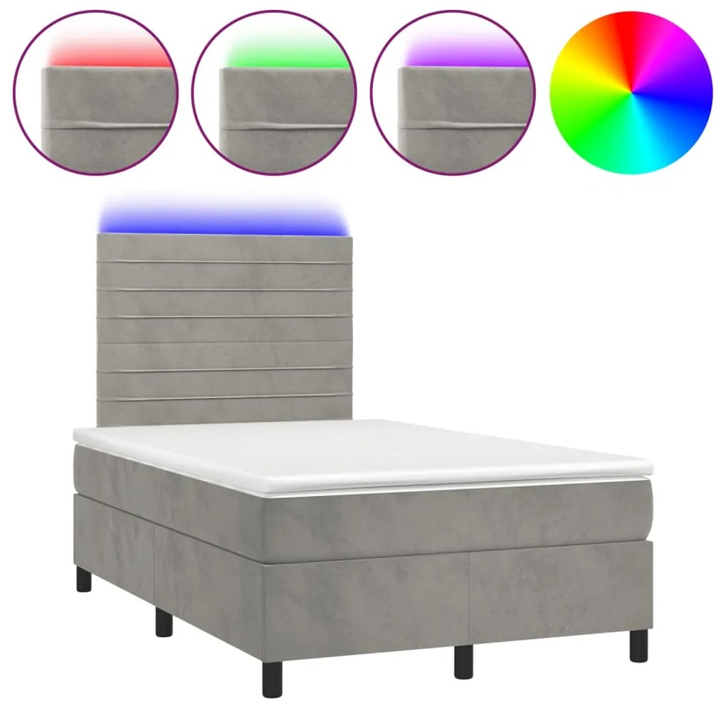 3270317 vidaXL Боксспринг легло с матрак и LED, светлосиво, 120x190 см, кадифе