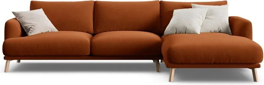 Теракотен кадифен ъглов диван (десен ъгъл) Naomi – Micadoni