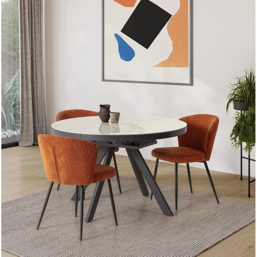 Кръгла сгъваема трапезна маса с керамичен плот с допълнителна плоча ø 120 cm Bela – Marckeric