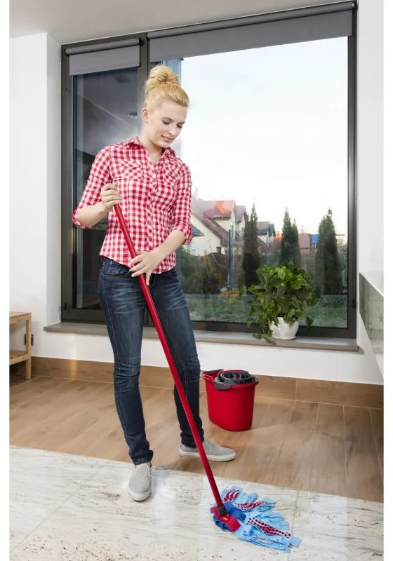Комплект за почистване на под Vileda Super Mocio, 3 части, 10 л, Отцеждащ механизъм, Червен