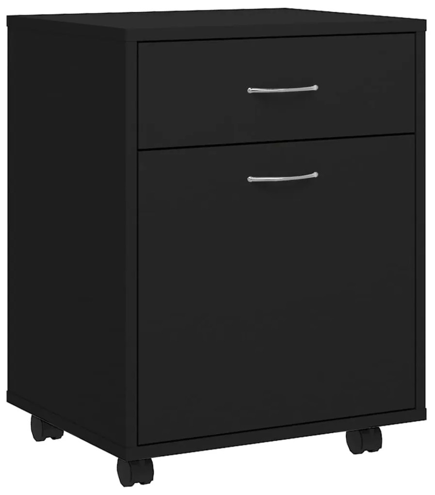 808441 vidaXL Шкаф на колелца, черен, 45x38x54 см, инженерно дърво