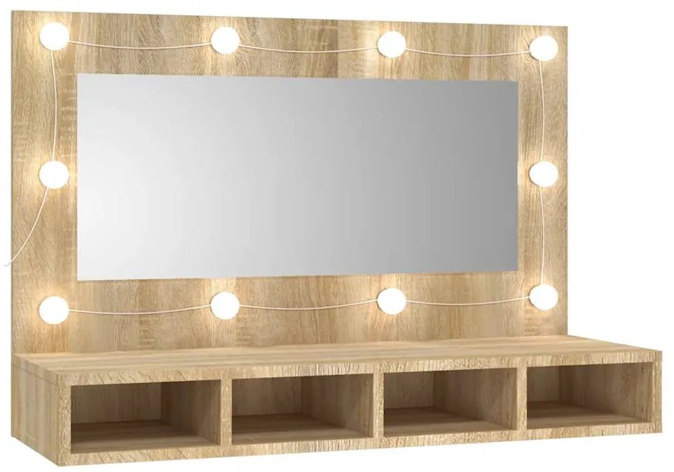 808894 vidaXL Огледален шкаф с LED, сонома дъб, 90x31,5x62 см