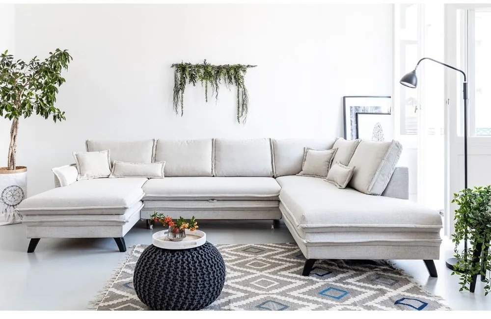 Светлобежов U-образен разтегателен диван, десен ъгъл Charming Charlie - Miuform