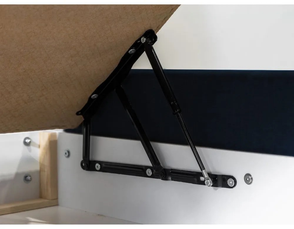 Тъмносиньо тапицирано двойно легло с място за съхранение с решетка 160x200 cm Jade - Bobochic Paris