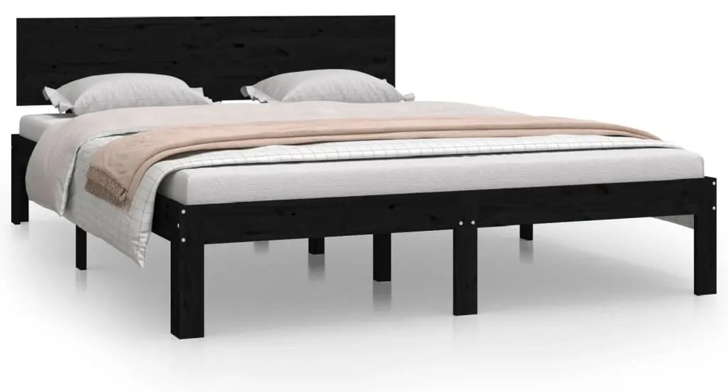 810499 vidaXL Рамка за легло, черна, бор масив, 140х200 см