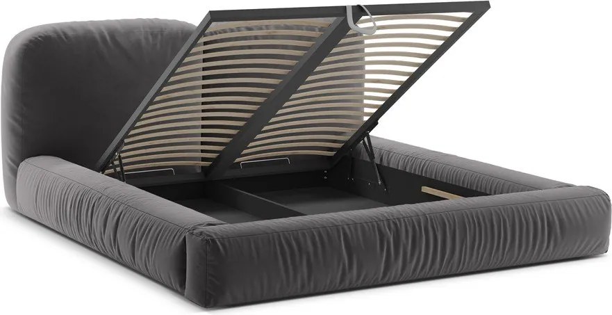 Сиво тапицирано двойно легло с място за съхранение и включена подматрачна рамка 200x200 cm Martina – Micadoni