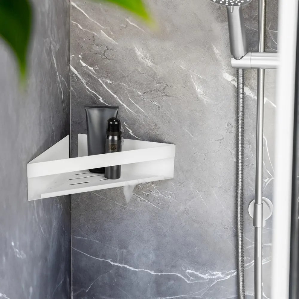 Ъглов рафт за баня без пробиване от неръждаема стомана в матово бял цвят Genova – Wenko