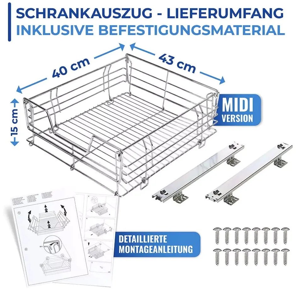 Плъзгаща се изтегляща се полица от неръждаема стомана, 51 x 40 cm - Maximex