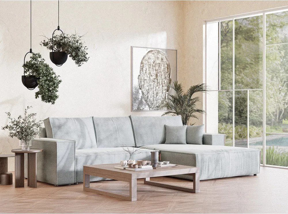 Светлосив шенилов сгъваем/с място за съхранение ъглов диван (десен ъгъл) Maze – Maison de Rêve