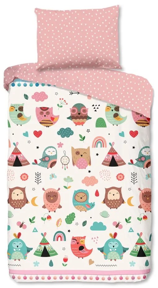 Розово единично памучно детско спално бельо 140x200 cm Wise – Good Morning