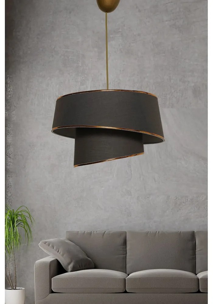 Антрацитно и златисто висящо осветително тяло с текстилен абажур ø 32 cm Barette – Opviq lights