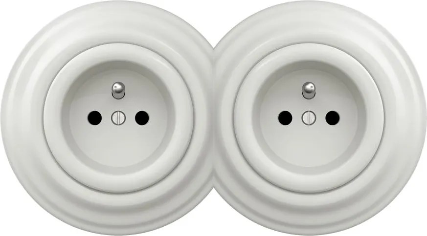 Kliklap - Двойна ретро розетка за домашна инсталация с рамка, 230 V, бяла