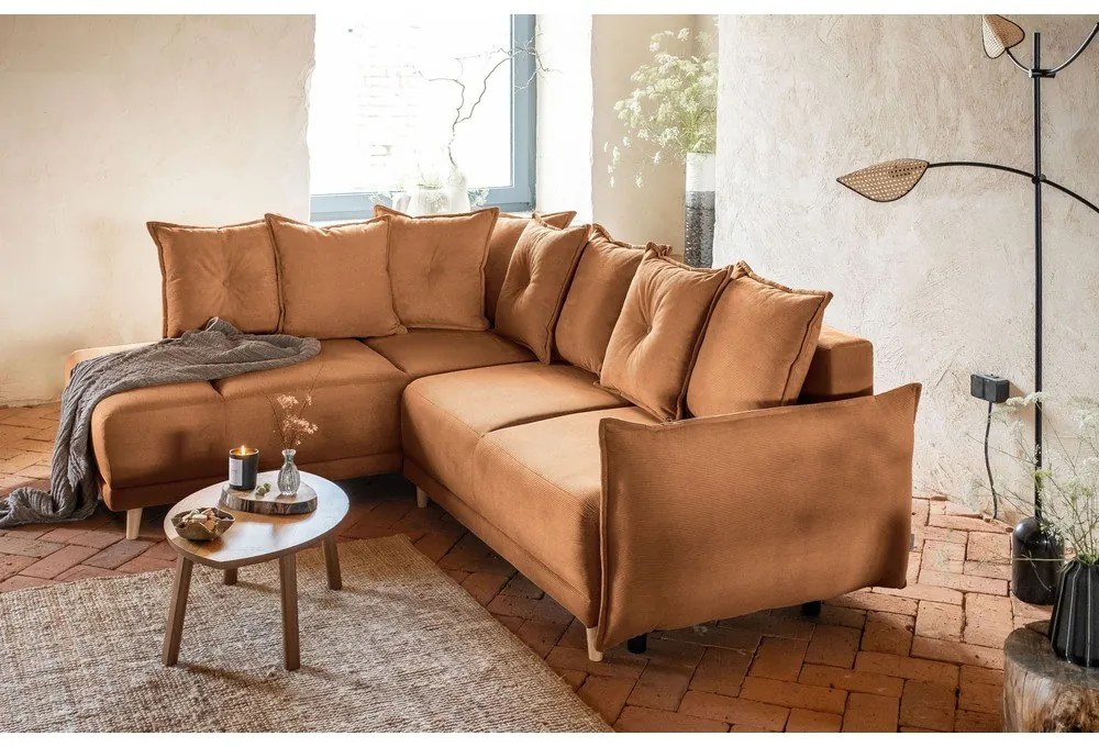 Разтегателен диван от велур в тухлен цвят (ляв ъгъл) Lazy Lukka - Miuform