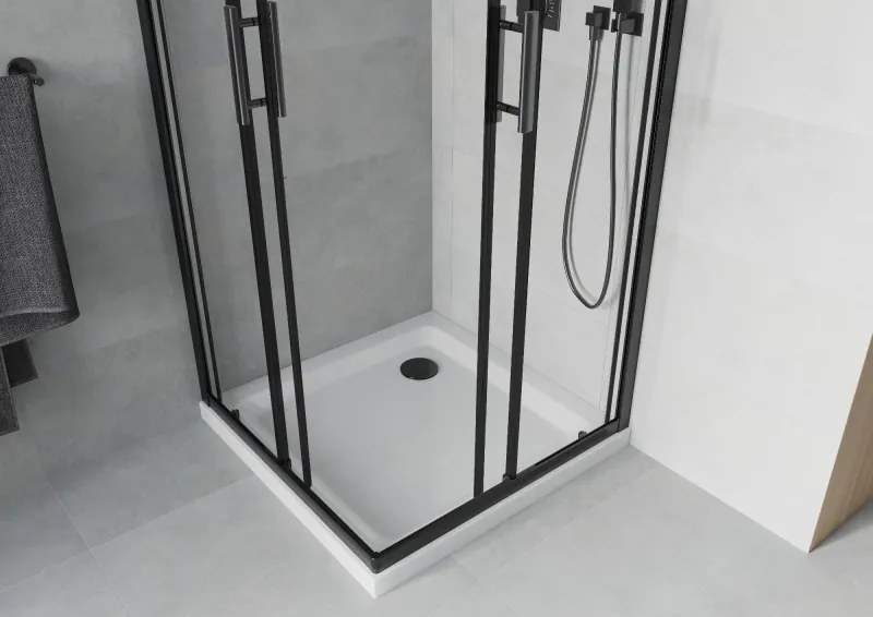 Mexen Rio квадратна душ кабина 90 x 90 см, прозрачна, черна + дъно Flat, бял