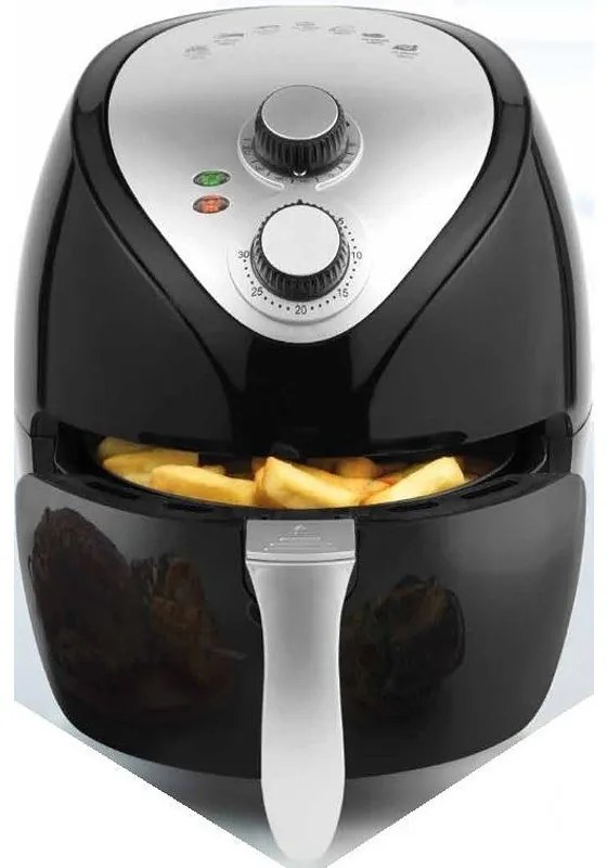 Фритюрник с горещ въздух Crown CAF-3013, 1300W, 3 л, 7 програми, До 200°C, Механичен контрол, Таймер, Черен/сив