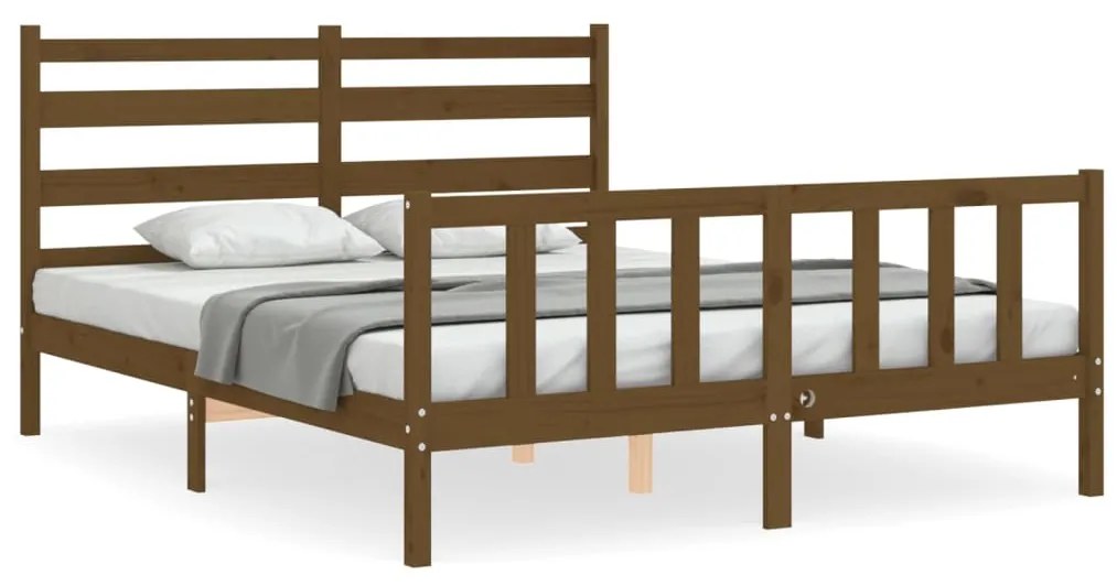 3192044 vidaXL Рамка за легло с табла меденокафява 5FT King Size масивно дърво