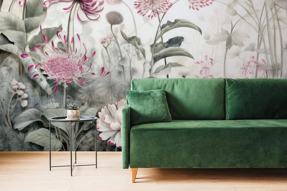 Тапет – Цветя обвити от природата с розов контраст