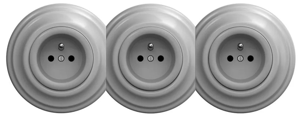 Kliklap - Тройна ретро битова контактна розетка с рамка, 230 V, сива