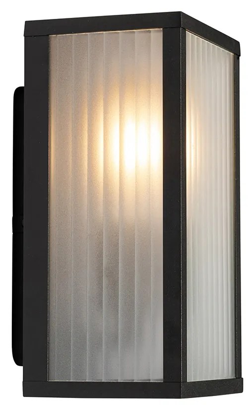 Интелигентна външна стенна лампа черна с оребрено стъкло, включваща WiFi A60 - Charlois