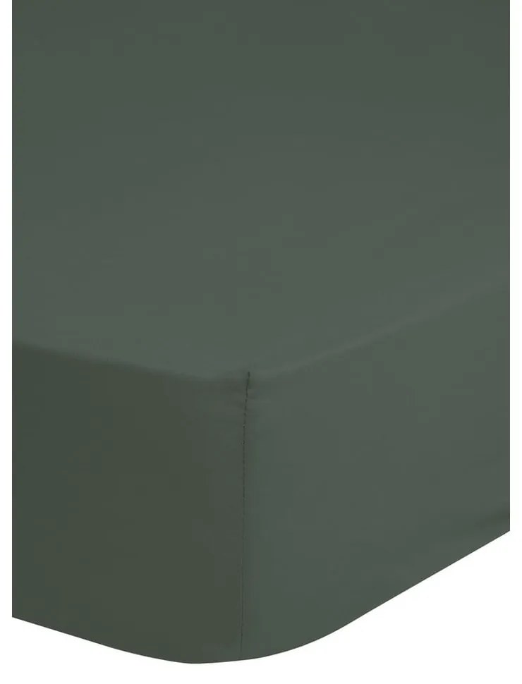 Тъмнозелен чаршаф от еластичен памучен сатен , 90 x 200 cm - HIP