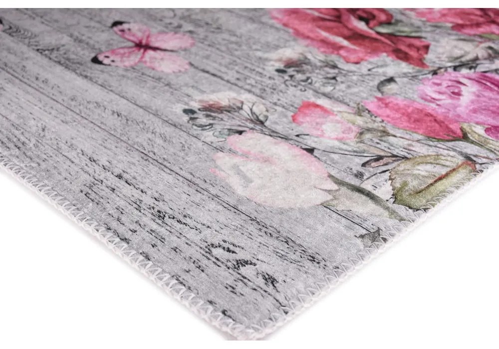 Розово-сив килим подходящ за пране 80x150 cm Blooming Roses – Vitaus