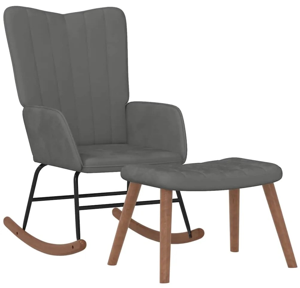 327755 vidaXL Люлеещ стол с табуретка, тъмносив, кадифе