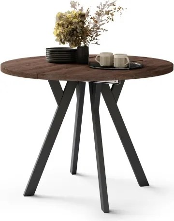 АЛМО Дъб Кафяв/черни крака - КРЪГЛА РАЗТЕГАТЕЛНА МАСА С Y-ОБРАЗНИ КРАКА В ЛОФТ/ИНДУСТРИАЛЕН СТИЛ ЗА ХОЛ ИЛИ ТРАПЕЗАРИЯ
