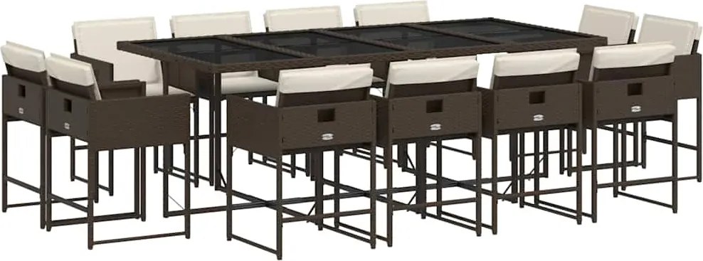3211401 vidaXL Външен трапезен комплект 13 части с възглавници кафяв полиратан