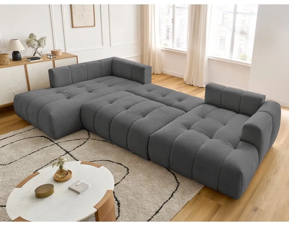 Тъмносив сгъваем/с място за съхранение ъглов диван (ляв ъгъл/U форма) Fuji – Bobochic Paris