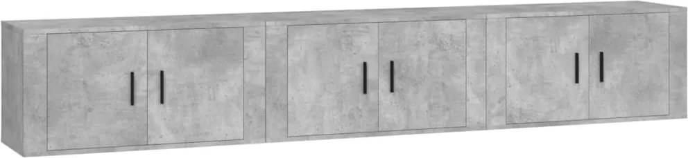 3188362 vidaXL ТВ шкафове за стенен монтаж, 3 бр, бетонно сиви, 80x34,5x40 см