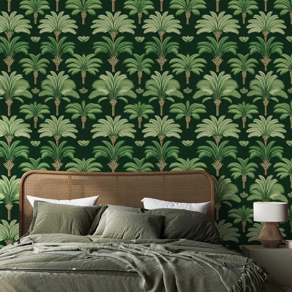Тапет – Зелени палми на тъмен фон
